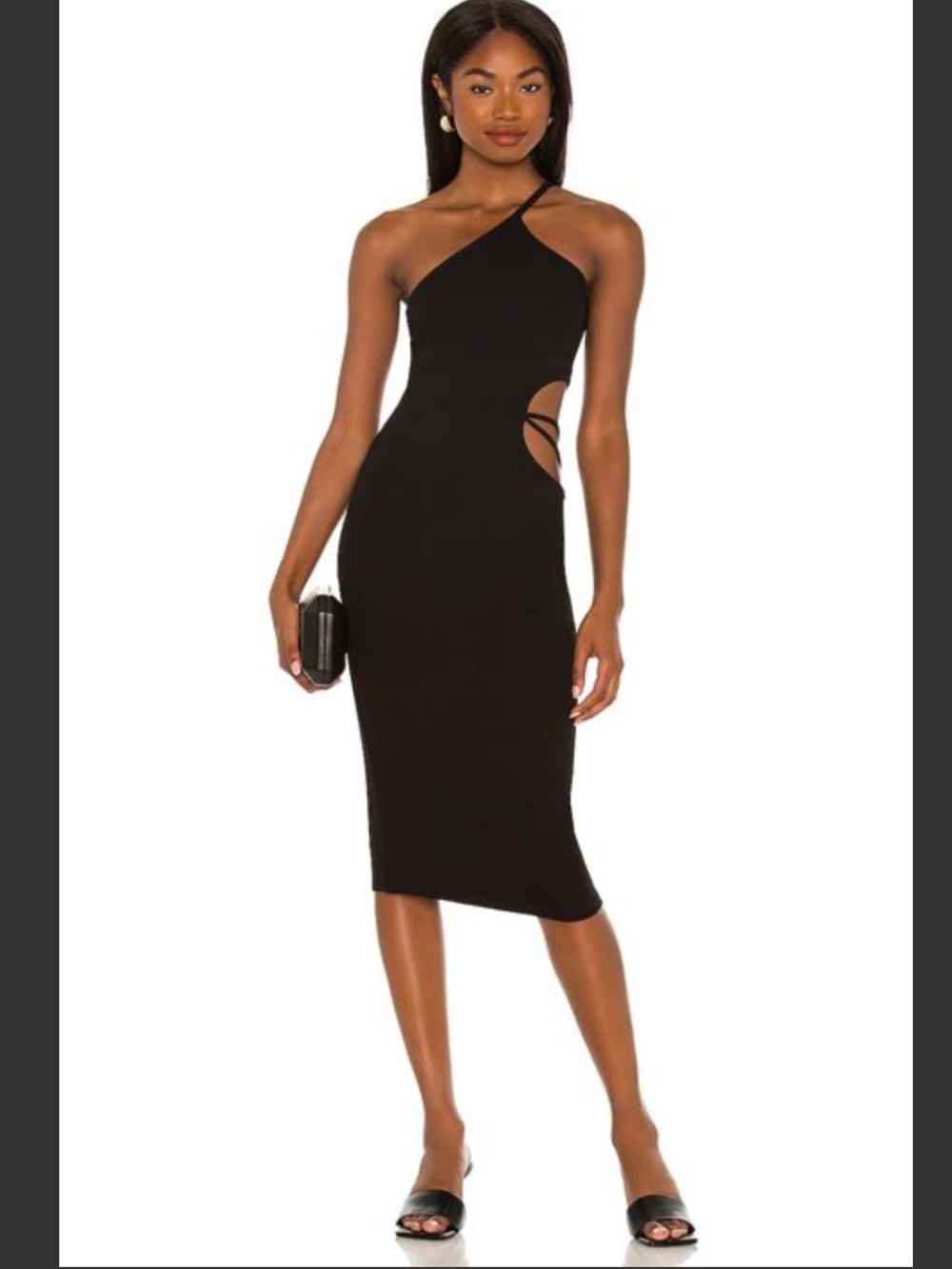 LNA Womens sexy Paradis Midi cutout one shoulder tank Dress BLACK SMALL RT $130